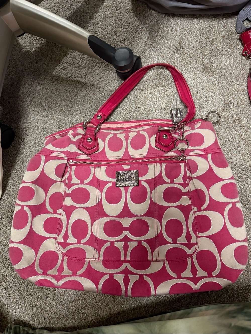 Coach Poppy Pink Signature C-Glam Tote Bag